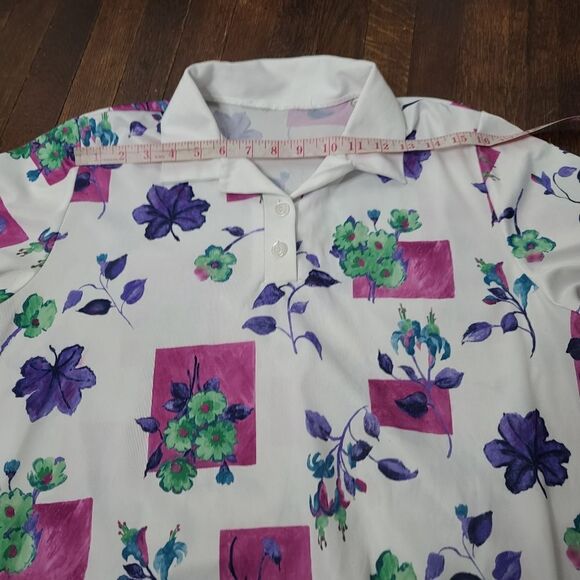 Vintage Colorful Floral Short Sleeve Polo Shirt Cottagecore - Picture 7 of 10